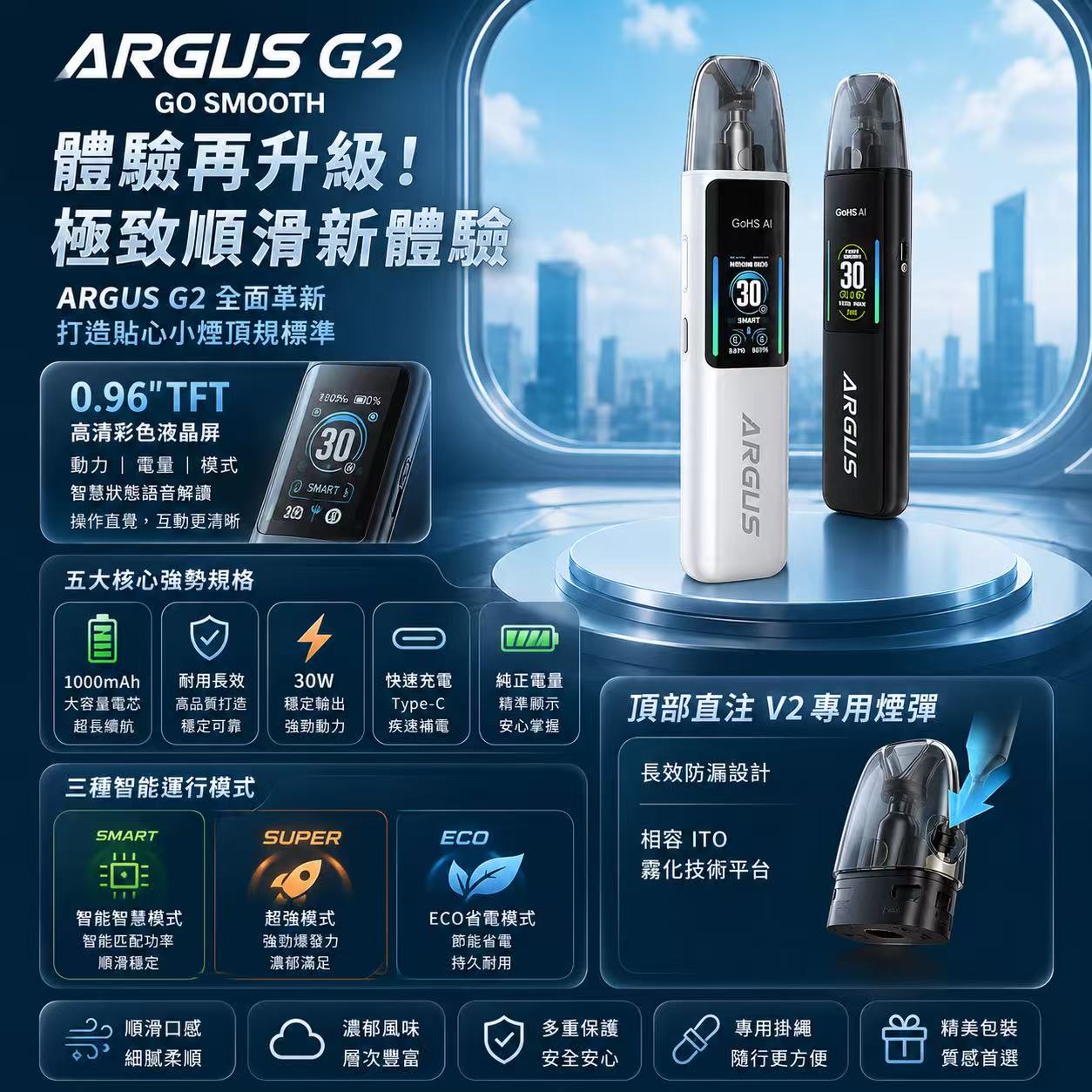 VOOPOO ARGUS G2 阿格斯 G2 0.96吋 TFT 彩螢 RGB 燈效主機展示