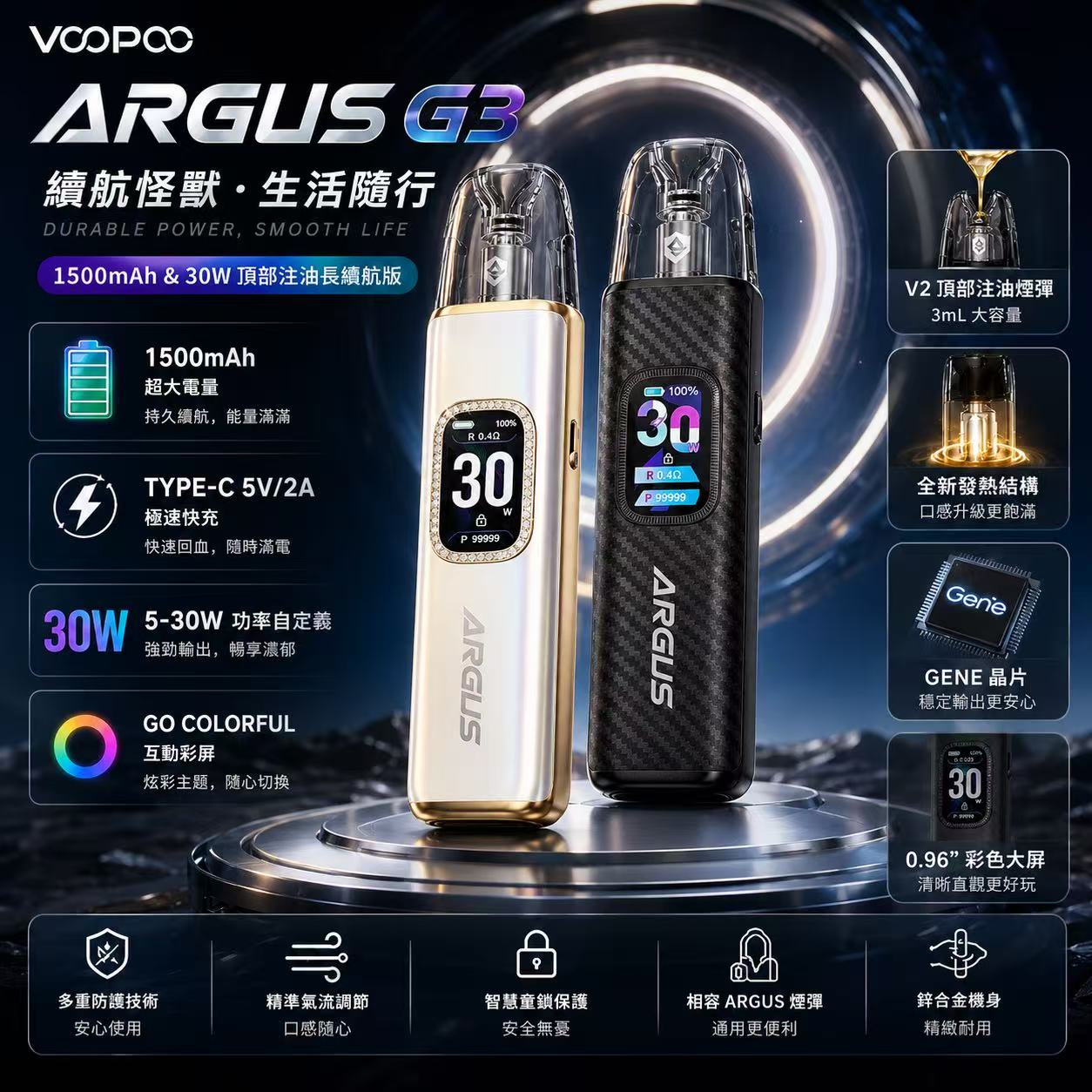VOOPOO ARGUS G3 1500mAh 智能互動彩屏小煙主機展示